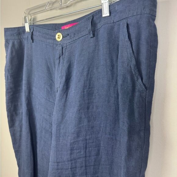 LILLY PULITZER | Breeta True Navy Blue Linen Wide Leg Pants Women’s Size 16 - Picture 4 of 14